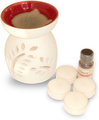 72% OFF on Pure Source Ceramic Aroma Burner with 4 Tea Light Candle Rose Diffuser Set Air Freshener 10 ml