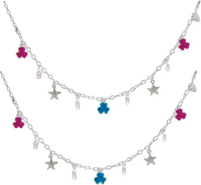 35% OFF on GemLN India Cobalt Pink Star Floral Charm Sterling Silver Anklet Pack of 2