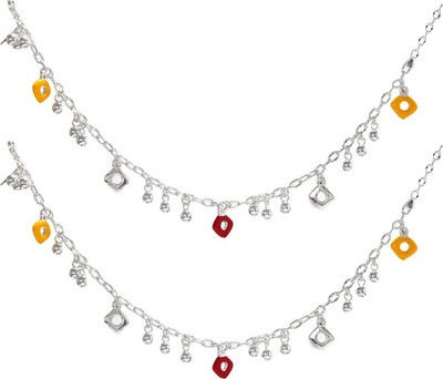 35% OFF on GemLN India Orange Hot Red Rhombus Sterling Silver Anklet Pack of 2