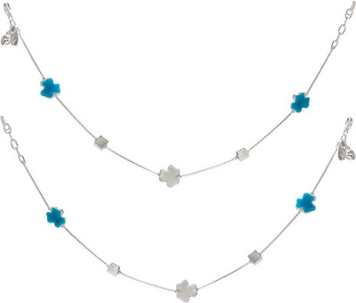 35% OFF on GemLN India Sky Blue Floral Bead Sterling Silver Anklet Pack of 2