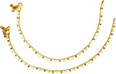 Women Trendz Maroon Green Golden Polish Traditional Micro Plated With Stones Brass Anklet Pack of 2 Women Trendz Maroon Green Golden Polish Traditional Micro Plated With Stones Brass Anklet Pack of 2