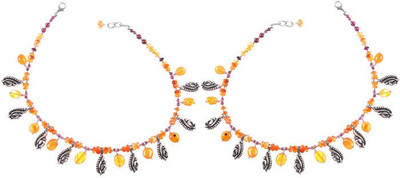 Exotic India Carnelian and Garnet Sterling Silver Anklet