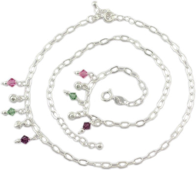 18% OFF on 925 Silver Colorful Glassy Silver Anklet Set Pack of 2