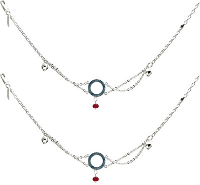 35% OFF on GemLN India Teal Drapery Sterling Silver Anklet Pack of 2