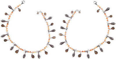 Exotic India Smoky Quartz and Carnelian Sterling Silver Anklet Exotic India Smoky Quartz and Carnelian Sterling Silver Anklet