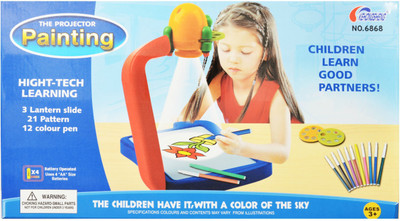 Just Toyz The Painting Projector High Tech Learning Tool, 3 Lantern Slide With 21 Patterns And 12 Colour Pens