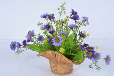 Kusal Mini Daisy Oval Designer Basket Arrangement Blue Assorted Artificial Flower with Pot Kusal Mini Daisy Oval Designer Basket Arrangement Blue Assorted Artificial Flower with Pot