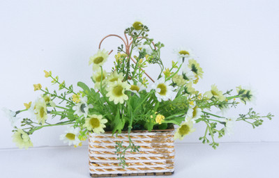Kusal Mini Daisy Square Designer Pot Arrangement White Assorted Artificial Flower with Pot Kusal Mini Daisy Square Designer Pot Arrangement White Assorted Artificial Flower with Pot