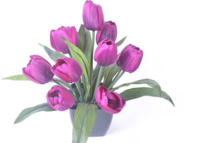 25% OFF on Home Decor Tulip Arrangement Med Purple Assorted Artificial Flower with Pot