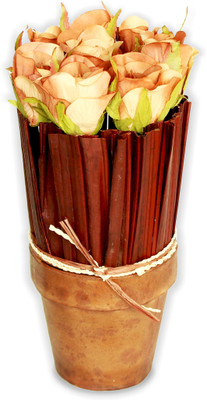 DECO aro Brown Rose Artificial Flower with Pot