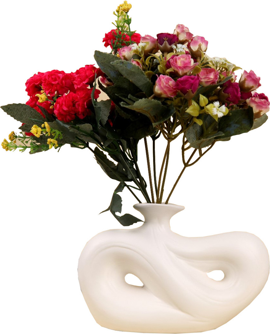 Enfin Homes Pearl Flower Pot White Assorted Artificial Flower with Pot