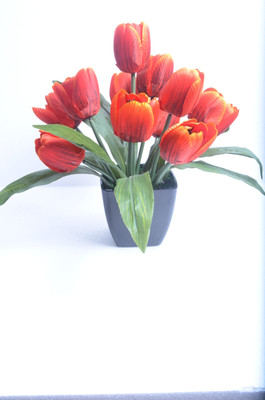 25% OFF on Home Decor Tulip Arrangement Med Maroon Assorted Artificial Flower with Pot