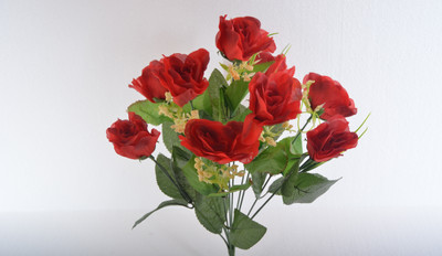 Kusal Open Rose 10 Head Red Assorted Artificial Flower