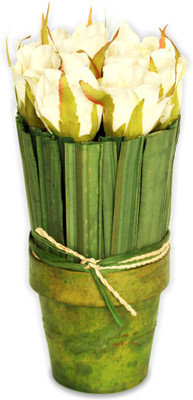 DECO aro White Rose Artificial Flower with Pot