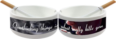 Huppme Overthinking Ash Tray White Ceramic Ashtray (Pack Of 1)