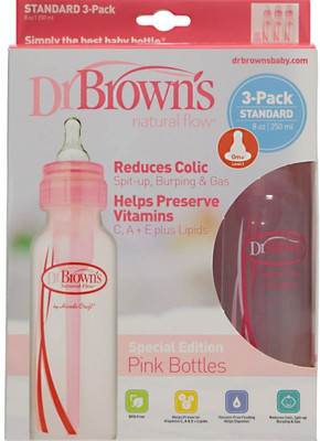 Baby Bucket Dr Browns Natural Flow Standard PINK 8oz Bottle- 3 Pack - 250 Ml (Pink)