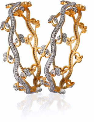 60% OFF on Alysa Beaumont Alloy, Silver Cubic Zirconia 18K Yellow Gold, Rhodium Plated Bangle Set Pack of 2