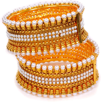 30% OFF on Kundan Jewelry Prettify Yourself Alloy Pearl 18K Yellow Gold Plated 22 Bangle Set Pack of 2