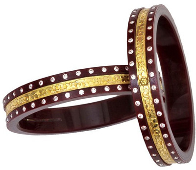 60% OFF on Ratnakar Maroon Diamond Chuda Acrylic Yellow Gold Plated Bangle Set Pack of 2