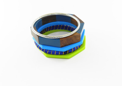 Junk Tropical Resin, Wood 9 Bangle Set Pack of 5