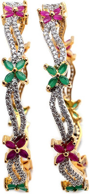 50% OFF on Jewar Mandi Latest Jewellery Alloy Cubic Zirconia Rhodium Plated Bangle Set Pack of 2