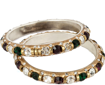 Bindhani Floral Alloy Cubic Zirconia 10K White Gold Plated Bangle Set Pack of 2