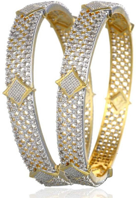 Jewels Gold Alloy Cubic Zirconia Brass Bangle Set Pack Of 2