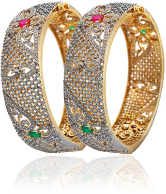 60% OFF on Alysa Mokshita Alloy, Silver Cubic Zirconia 18K Yellow Gold, Rhodium Plated Bangle Set Pack of 2
