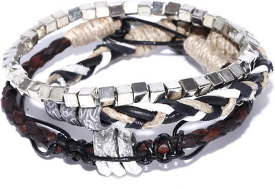 ToniQ Homme Set Of 3 Fabric, Metal, Leather Bracelet Set Pack Of 3