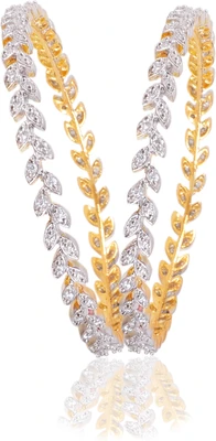 58% OFF on American Diamond Beautiful Brass, Copper Cubic Zirconia, Diamond 18K Yellow Gold, Rhodium Plated Bangle Set Pack of 2
