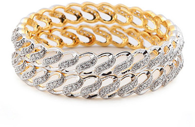 4% OFF on Voylla Artifictial Jali Textured Alloy Cubic Zirconia Yellow Gold Plated Bangle Set Pack of 2