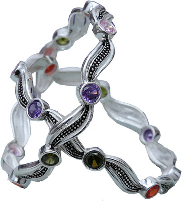 Aman In-Fashion Party Wear Sterling Silver Bangle Set Pack of 2