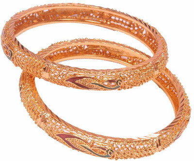 31% OFF on PFJ PFJ0005 Brass, Copper 24K Yellow Gold Plated Bangle Set Pack of 2