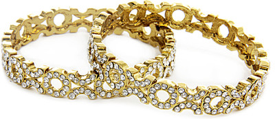 Aamoye Diamond Bangle Set in Antique Brass Gold Finish Alloy Bangle Set Pack of 2 Aamoye Diamond Bangle Set in Antique Brass Gold Finish Alloy Bangle Set Pack of 2