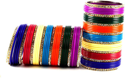 11% OFF on Vidhya Kangan Multicolor Brass Crystal Rhodium Plated Bangle Set Pack of 72