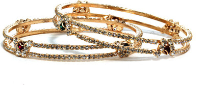 Bindhani Floral Alloy Cubic Zirconia 22K White Gold Plated Bangle Set Pack of 2 Bindhani Floral Alloy Cubic Zirconia 22K White Gold Plated Bangle Set Pack of 2