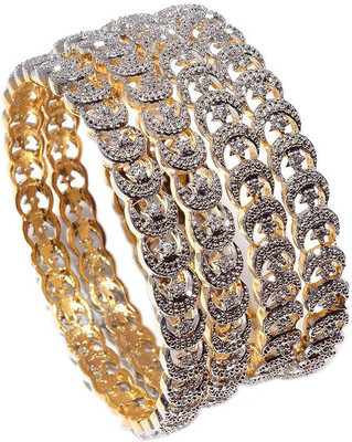 23% OFF on Jewar Mandi Latest Jewellery Alloy Cubic Zirconia Rhodium Plated Bangle Set Pack of 4