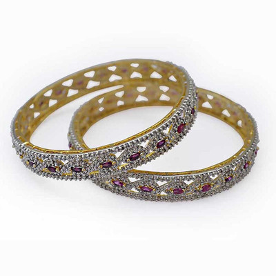 25% OFF on Jewelfin Ravishing Alloy Rhodium Plated Bangle Set Pack of 2