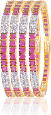 64% OFF on American Diamond Stunning Alloy Cubic Zirconia, Ruby 18K Yellow Gold, Rhodium Plated Bangle Set Pack of 4