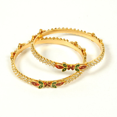 44% OFF on Jewbang Classic Enamel Coat style Alloy Brass Plated Bangle Set Pack of 2