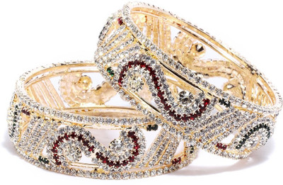 Bindhani Antique Alloy Cubic Zirconia 10K White Gold Plated Bangle Set Pack of 2 Bindhani Antique Alloy Cubic Zirconia 10K White Gold Plated Bangle Set Pack of 2