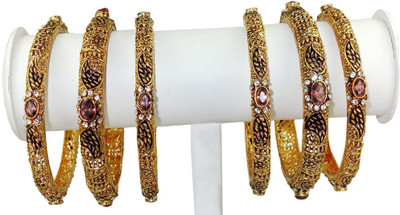 38% OFF on Anjan Prepossessing Traditional Golden Designer Alloy Bangle Set Pack of 6