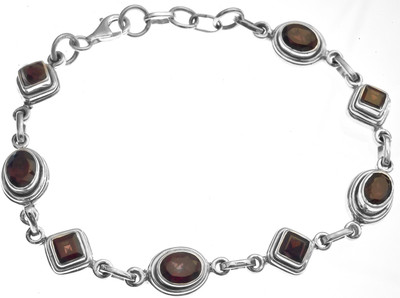 Exotic India Faceted Sterling Silver Garnet Bracelet