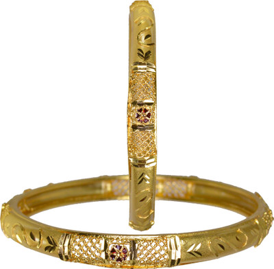 75% OFF on Pearl Paradise Green-Red Chakri Alloy Yellow Gold Plated Bangle Set Pack of 2