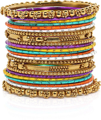 59% OFF on Bindhani Style Diva Brass Yellow Gold Plated Bangle Set Pack of 23