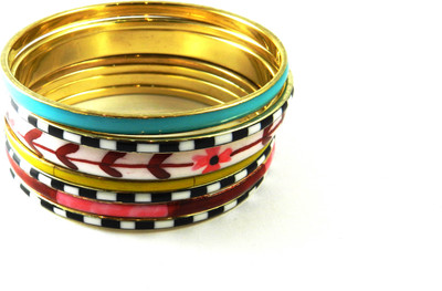 Junk Casual Coral Brass Bangle Set Pack of 7