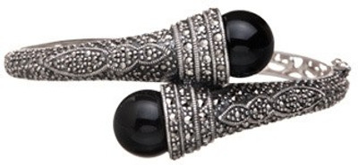 Fourseven Marcasite Black Onyx Statement Sterling Silver Rhodium Plated Kada