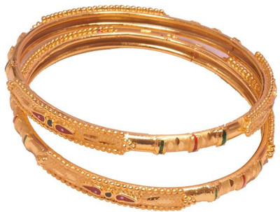 31% OFF on PFJ PFJ0017 Brass, Copper 24K Yellow Gold Plated Bangle Set Pack of 2