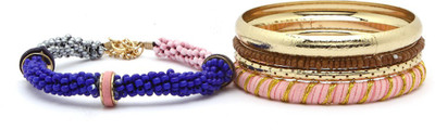 65% OFF on Madclozet Pearly Pink Fabric, Acrylic, Metal, Stone Bracelet Set Pack of 5