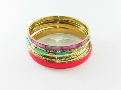 Junk Coral Brass, Resin 9 Bangle Set Pack of 5